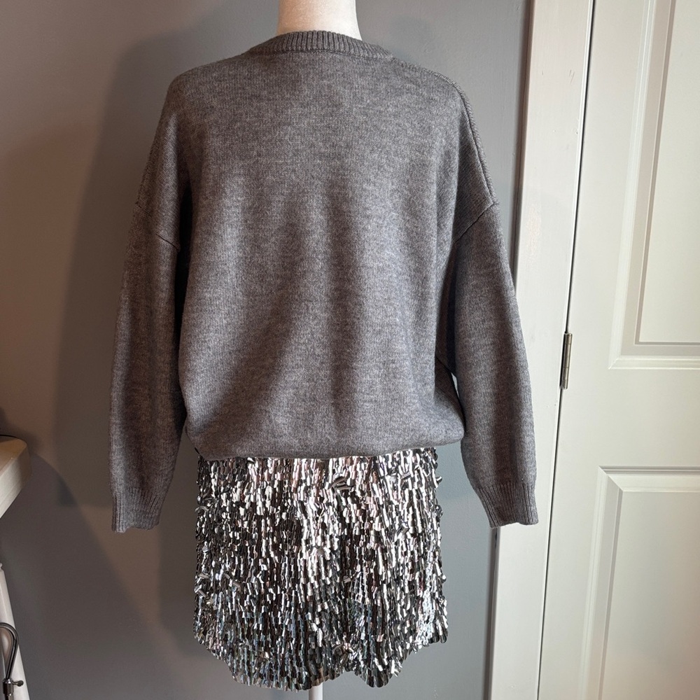 Chic Silver Sequin Mini Skirt Sweater Dress - Picture 5 of 8
